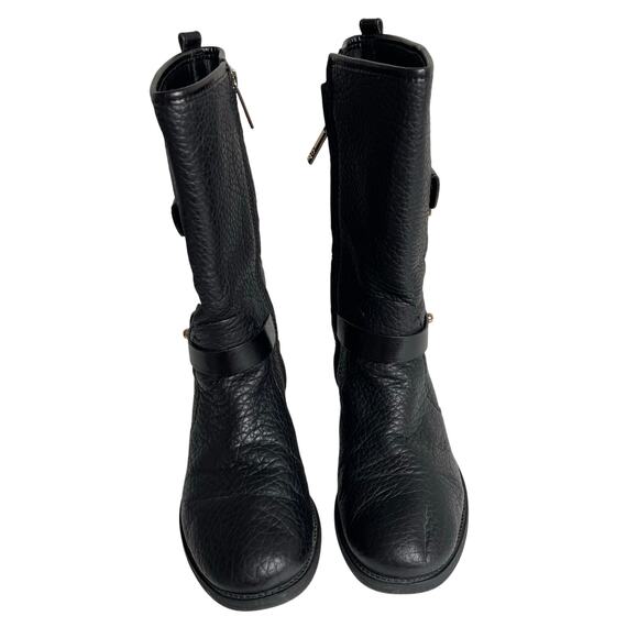 Tory Burch Leona Black Pebbled Leather Mid Calf Moto Boots Size 8 M - Picture 4 of 15